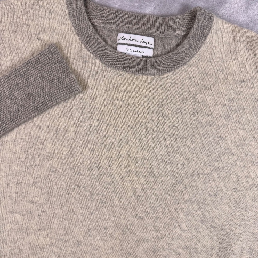 London Kaye 100% Cashmere Colorblock Crewneck Sweater Womens M Grey Cream